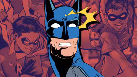 Batman parece sorprendido frente a un fondo de Robin - DC Comics Imagen destacada