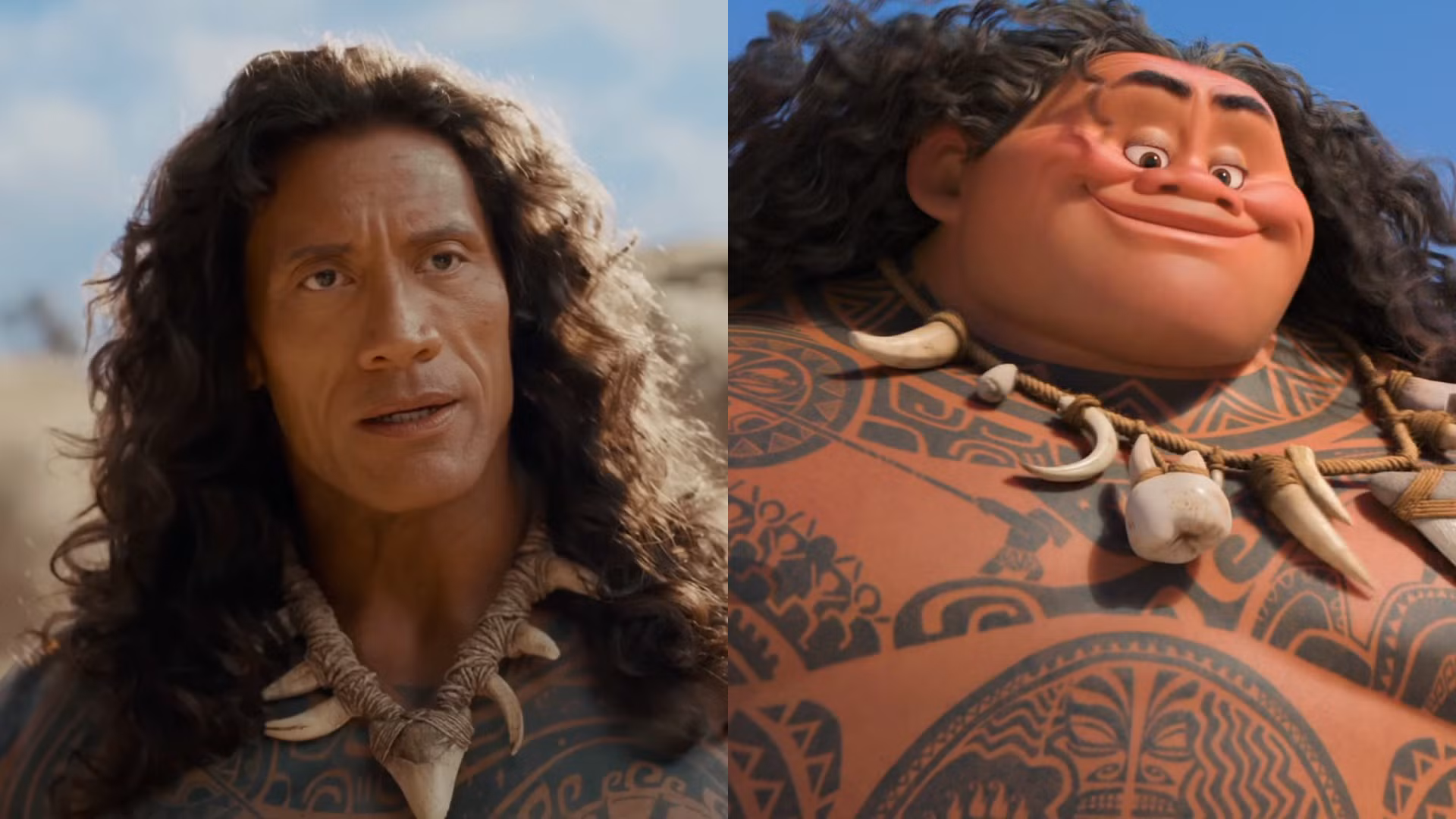 Maui en Moana acción real y animación