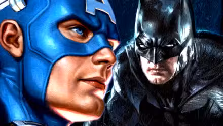 El Capitán América y Batman están bajo la lluvia en un arte cruzado de Marvel y DC Comics