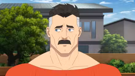 Omni-Man parece avergonzado en Invencible.