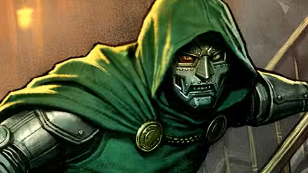 El Doctor Doom sube una escalera en la portada del cómic Doomquest de Marvel