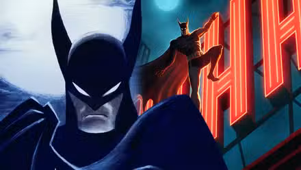 Logotipo de Batman Caped Crusader sobre el cartel del espectáculo.