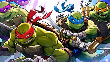 Arte del cómic: Las Tortugas Ninjas mutantes adolescentes entrando en acción.