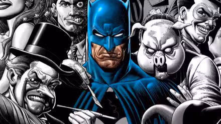 Batman con muchos villanos de Gotham.