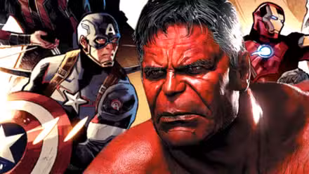 Red Hulk del MCU camina entre el Capitán América de los Vengadores y Iron Man en Marvel Comics