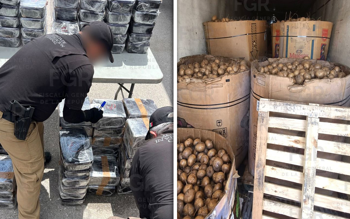 Hallan casi una tonelada de metanfetamina oculta en un cargamento de jícamas