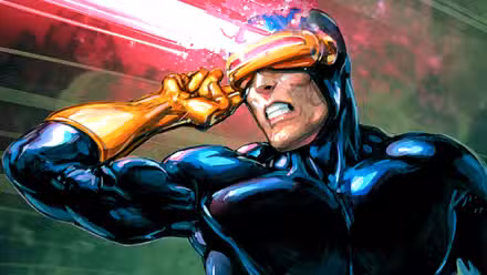 Scott Summers, también conocido como Cyclops, dispara una ráfaga óptica desde su visor en el cómic de X-Men