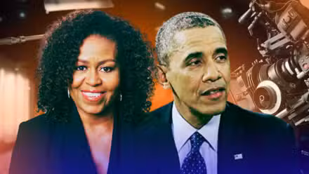 Barack y Michelle Obama están frente al equipo de cámara. 