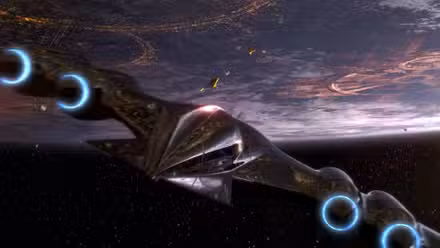 Un barco frente a Coruscant en El ataque de los clones
