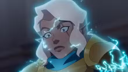Lucio brillando con electricidad en The Legend of Vox Machina.