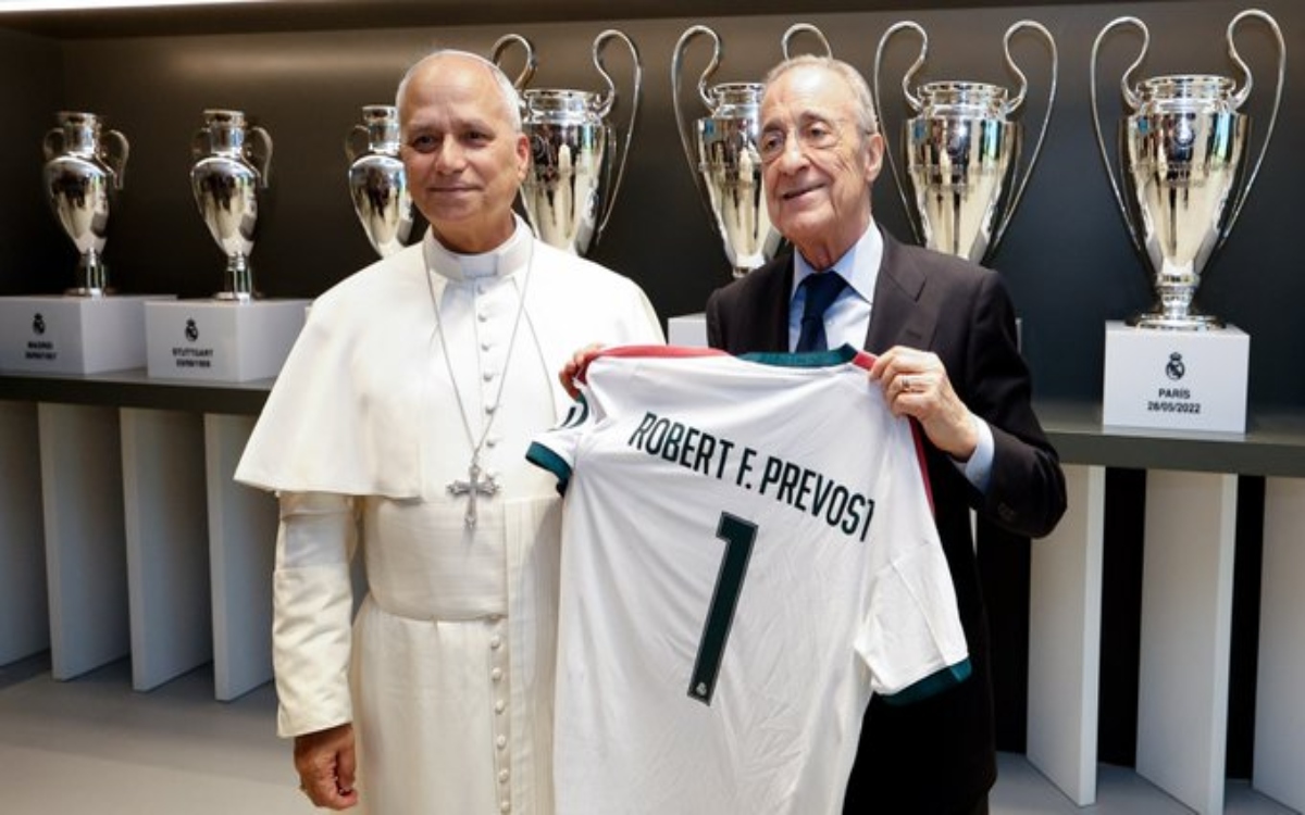 Recibe Florentino Pérez a León XIV en el Estadio Santiago Bernabéu | Video