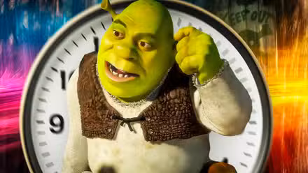 Shrek frente a un reloj