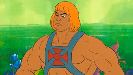 He-Man con una expresión extraña en He-Man y los Maestros del Universo
