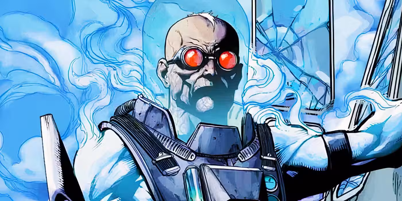 Arte del cómic: Mr. Freeze de Victor Fries con su casco en DC Comics