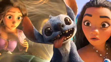 Una imagen de collage de Enredados, Moana y Lilo y Stitch de acción real, creada por Tom Russell.