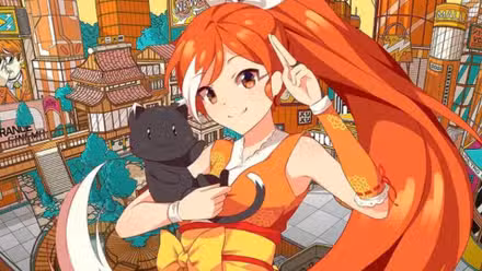 Hime de Crunchyroll sonríe mientras sostiene un gato