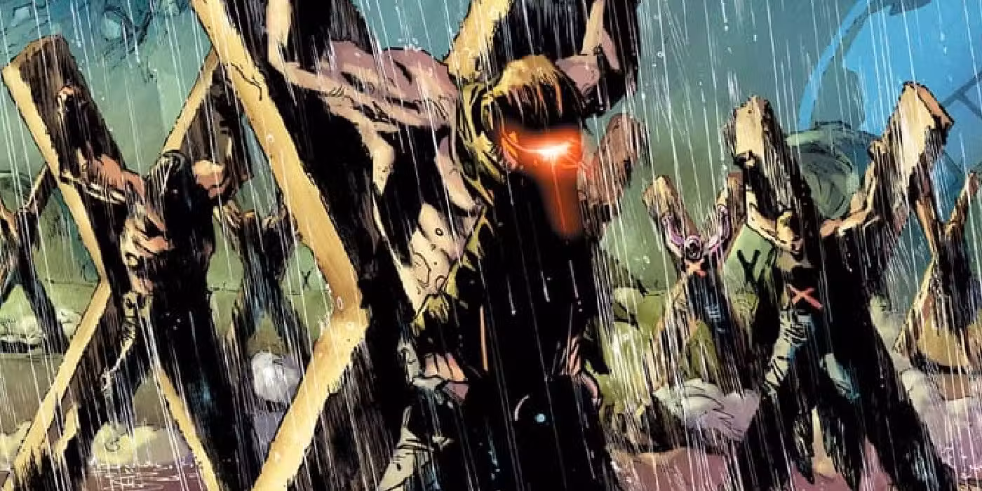 X-Men heridos en el arte de la era de la revelación, incluido el cíclope