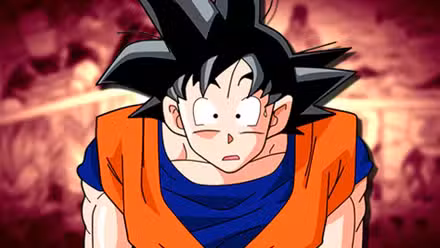 Goku de Dragon Ball se queda estupefacto con la boca abierta frente a paneles de manga teñidos de rojo.