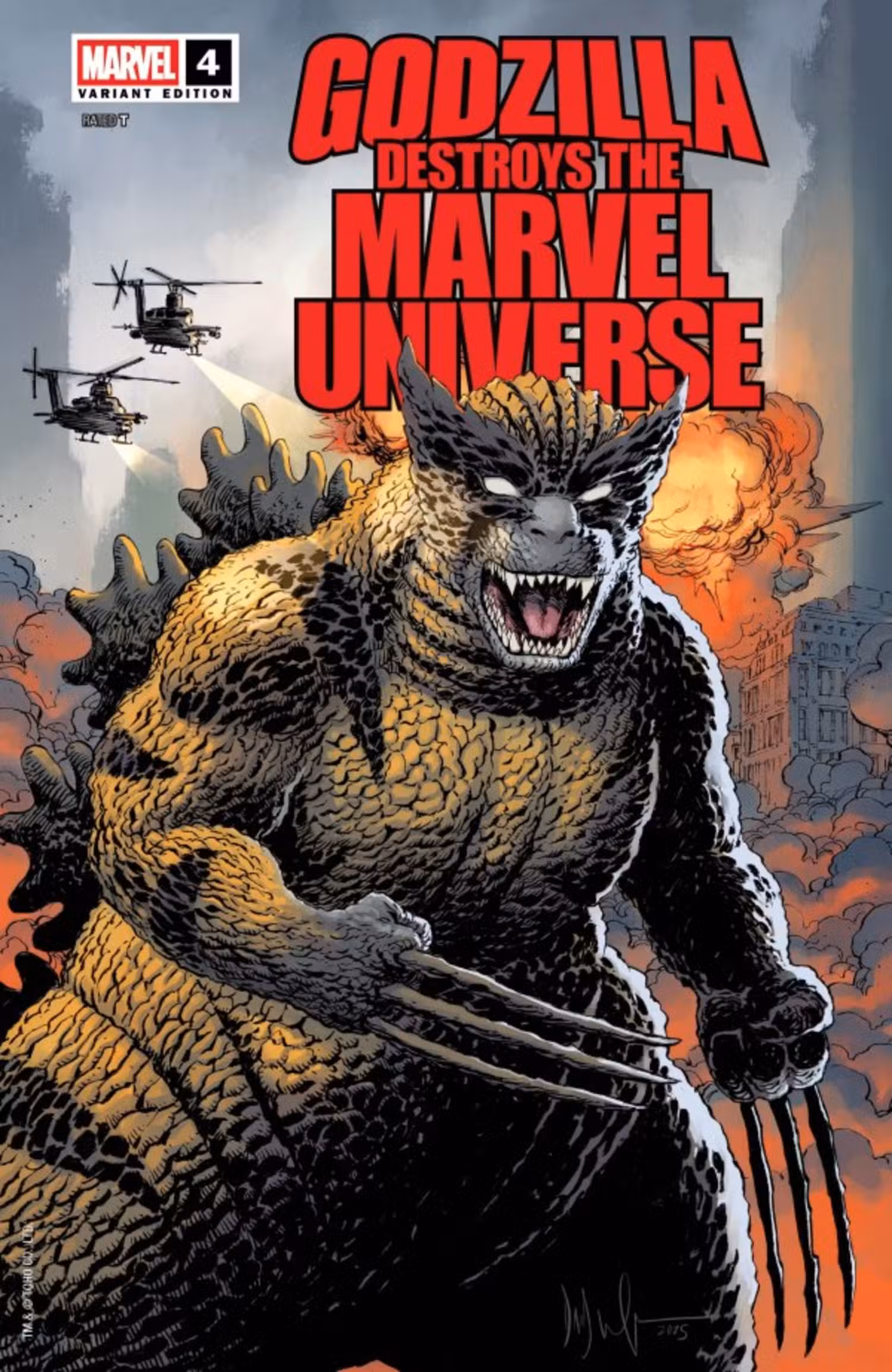 Godzilla con cara y garras de Wolverine