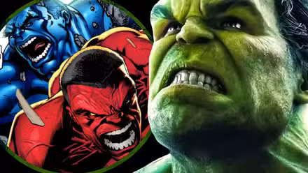 mcu hulk verde con comic hulk rojo y comic hulk azul