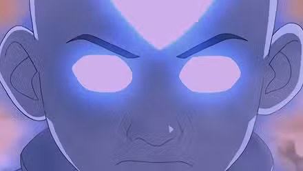 Avatar Aang canalizando el estado Avatar con la ayuda de Roku en Avatar: The Last Airbender Temporada 1, Episodio 8, 