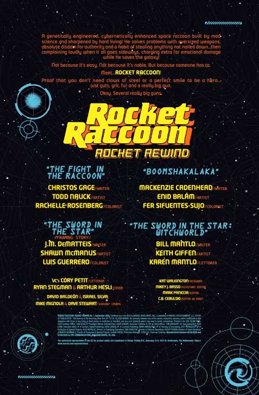 PÁGINA DE CRÉDITOS DE REBOBINADO DE COHETE ROCKET RACCOON