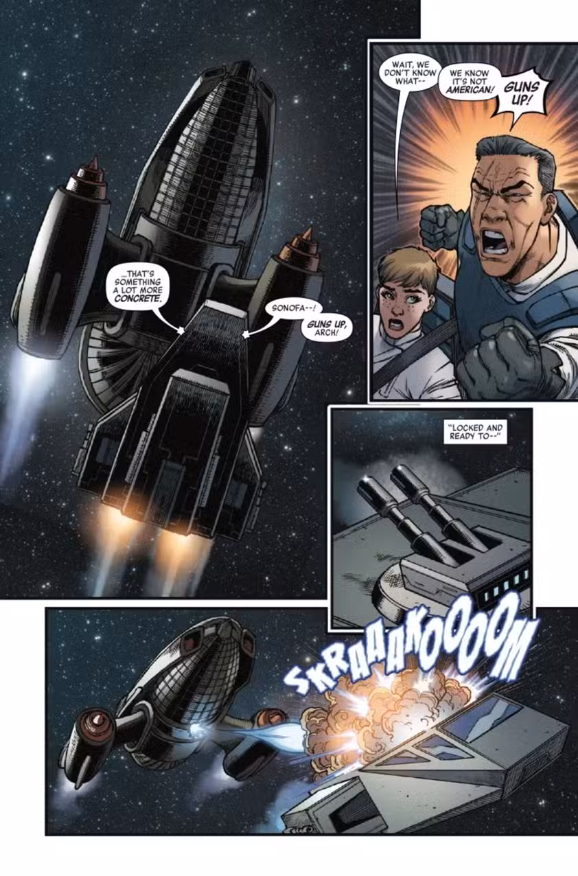 Vista previa de Predator vs Planet of the Apes #1, página 3, que muestra a los astronautas en una misión.