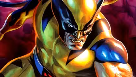 Wolverine salta a la batalla frente a un cielo oscuro en el cómic de X-Men