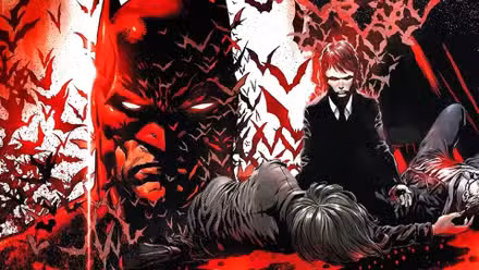 Batman y un joven Bruce Wayne con sus padres muertos