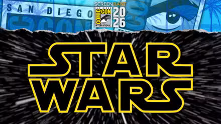 Logotipo de Star Wars en hiperespacio con superposición SDCC