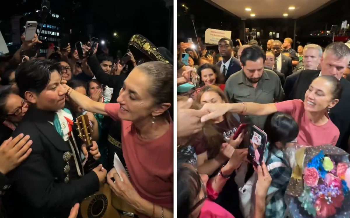 Sheinbaum llega a Nueva York para asistir a la final del Mundial 2026; la reciben con mariachis