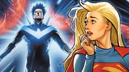 Supergirl con un Nightwing brillante de fondo