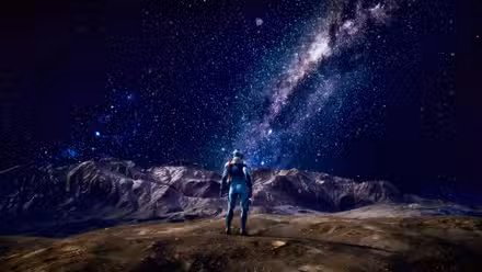 Astronauta de los mundos exteriores en el planeta del tráiler de OG