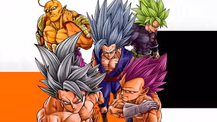 Goku, Gohan, Vegeta, Piccolo y Broly como se ven en el manga Dragon Ball Super