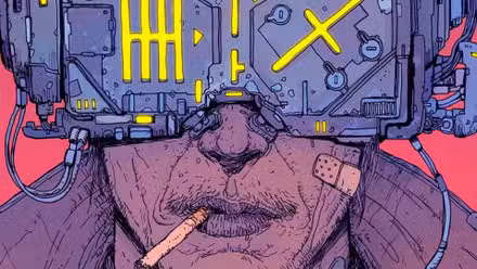 La portada de Neuromancer muestra a un hombre con gafas tecnológicas fumando un cigarrillo