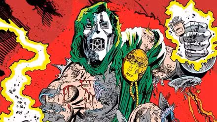 Doctor Doom golpeado pero no derrotado en la portada del número 10 de Secret Wars de 1984.