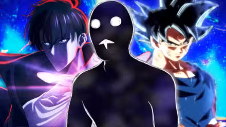 Anti-Espiral rodeado por Sung Jinwoo y Goku