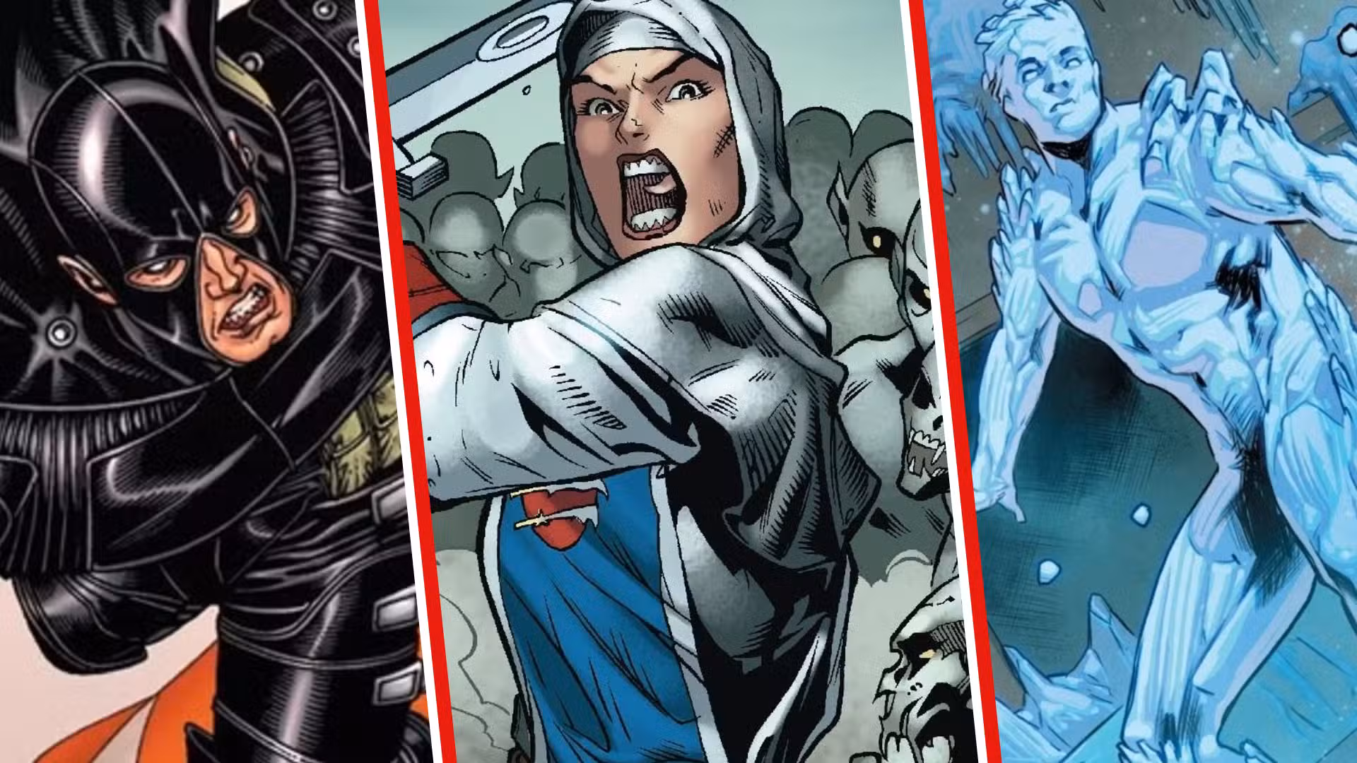 héroes maravilla virtud, excalibur y el hombre de hielo de x-men