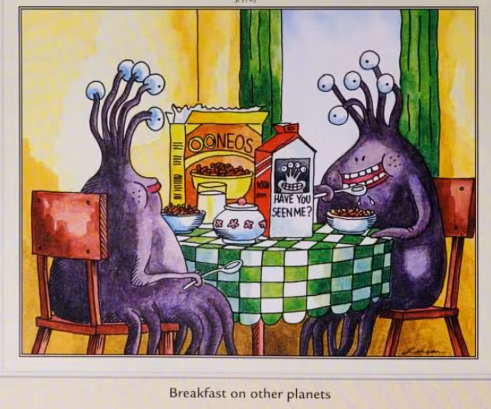Far Side, 7 de marzo de 1987, con 'desayuno en otros planetas'