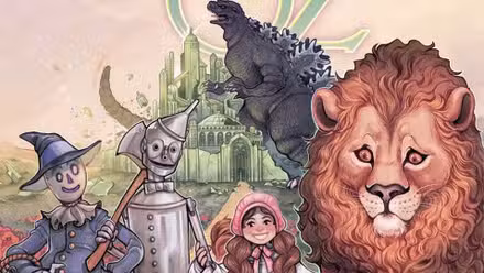 Portada principal del Kaiju de Oz con Dorthy Tin Man Lion y Scarecrow