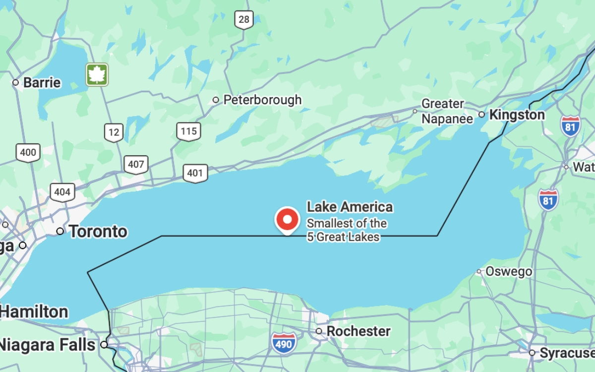 Google Maps cambia nombre de Lago Ontario a 'Lago América'