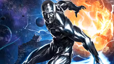 Silver Surfer vuela por el cosmos en el arte de Marvel Comics