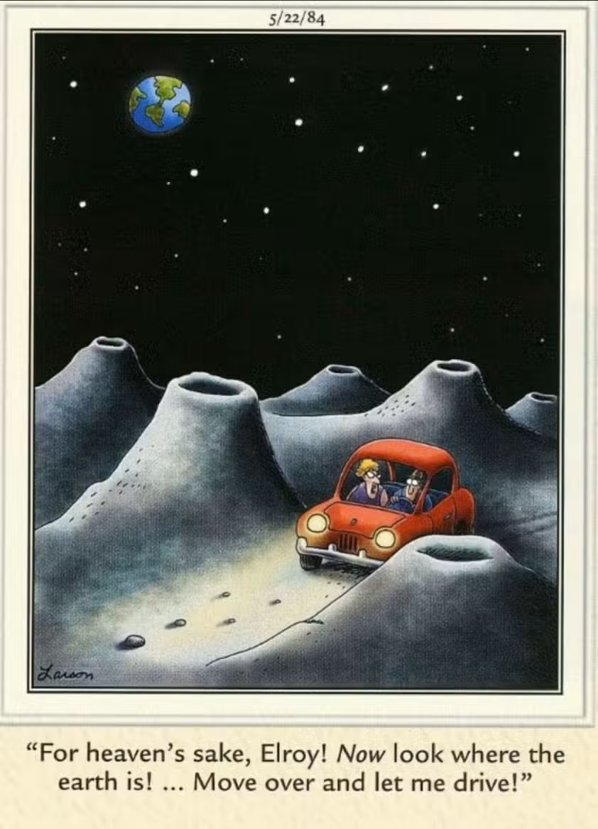 Far Side, una pareja perdida en la luna.