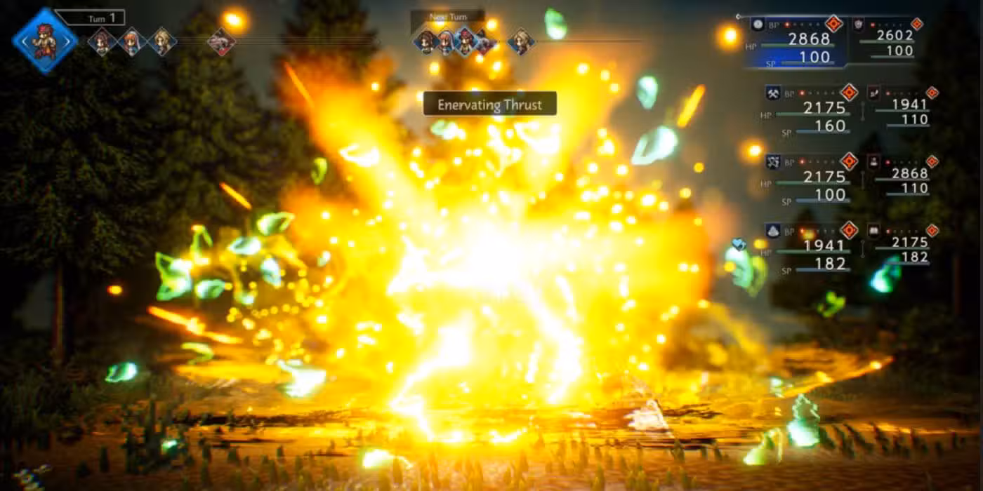 Octopath Traveler 0 grupo de ocho personajes que desata el ataque definitivo a los enemigos