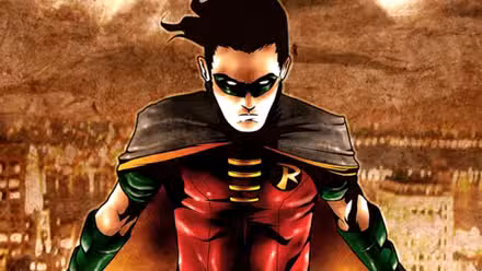 Robin reflexiona sobre una ciudad sepia en el arte de DC Comics