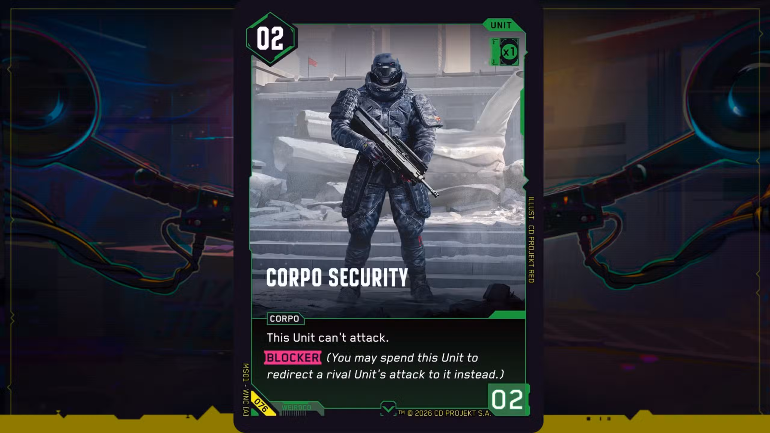 Tarjeta de seguridad Cyberpunk TCG Corpo