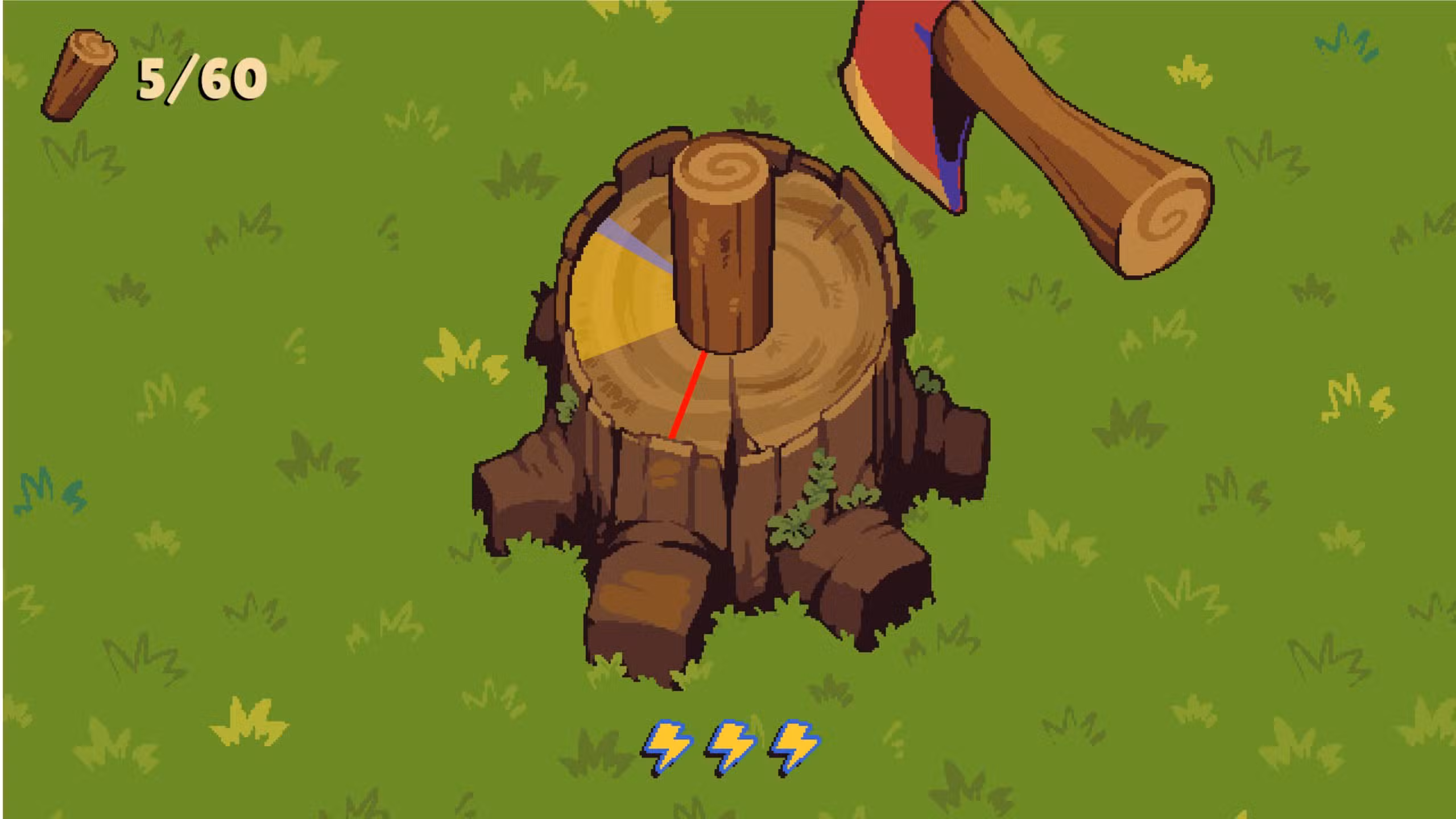 Minijuego de cortar leña en el juego Farming Camp