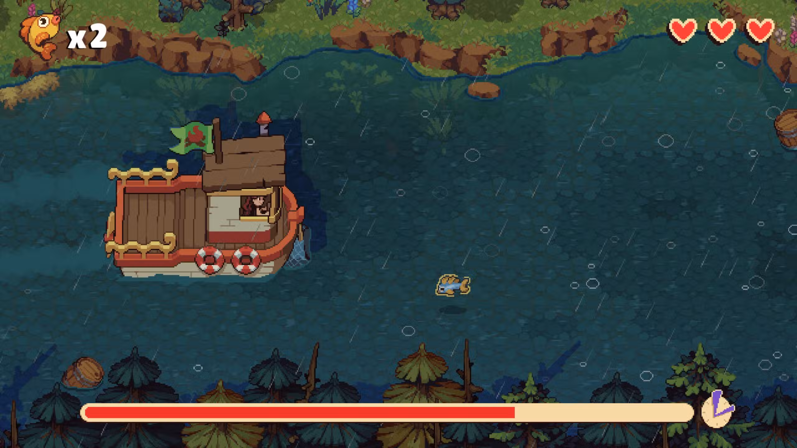 jugador en un barco en el juego Farming Camp