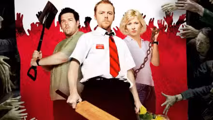 shaun of the dead art, con zombies pululando por el elenco principal