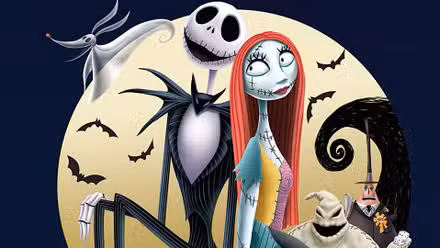 Pesadilla antes de Navidad Sally y Jack, luna llena al fondo